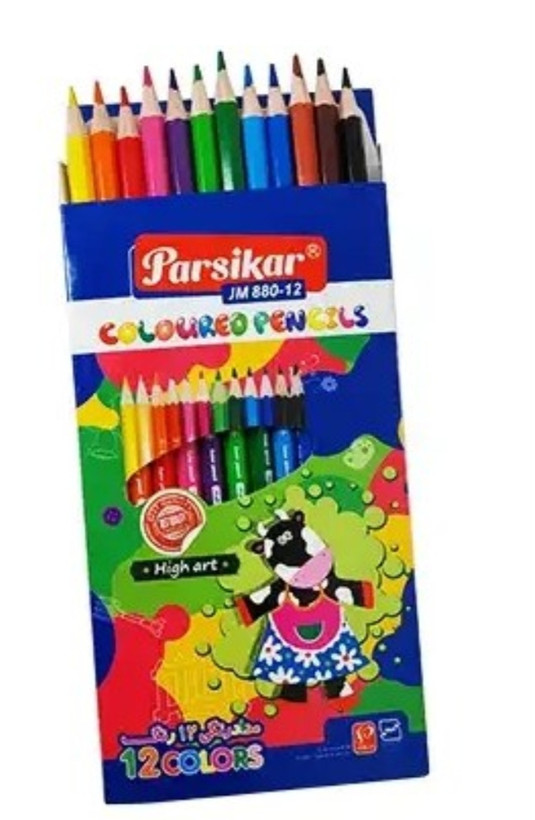 مداد رنگی ۱۲ رنگ 🌈 پارسیکار جعبه مقوایی