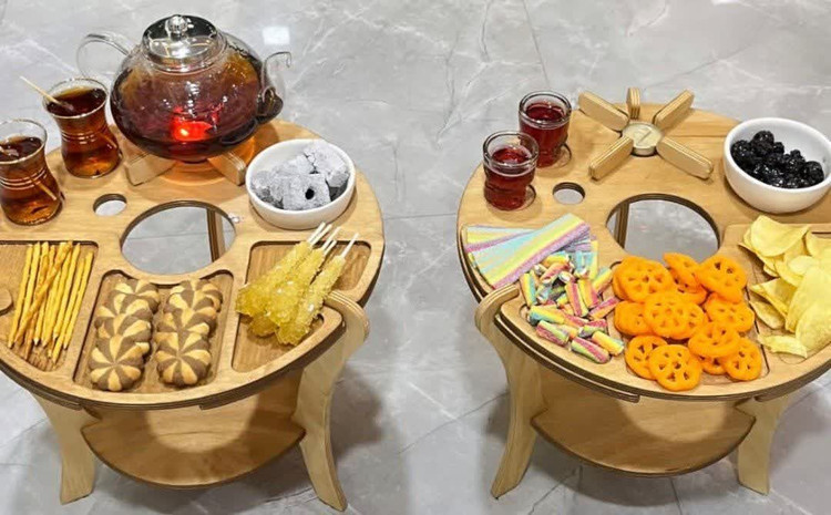 استند قلیان چوب روس ضخیم وارمر دار با پیاله چینی